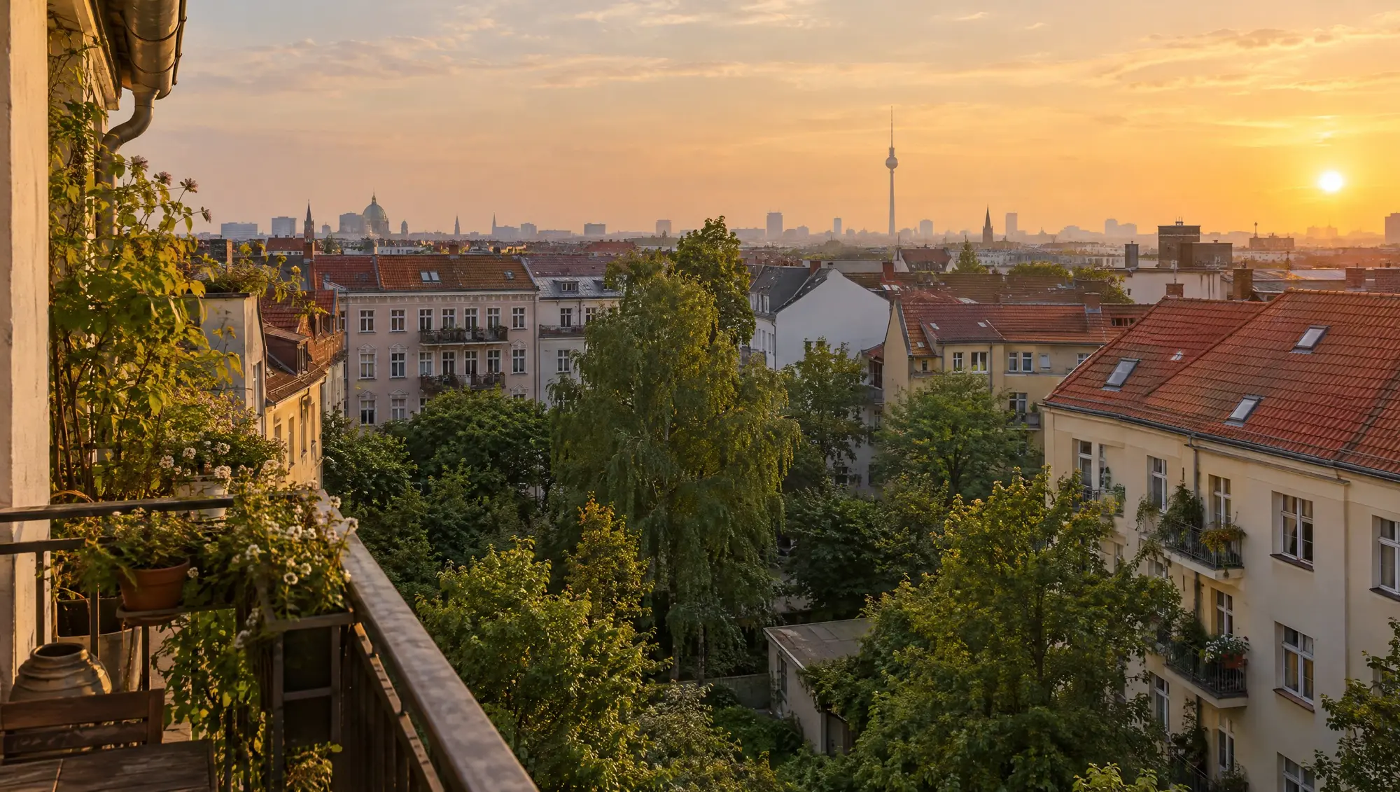 Berlin rooftops at golden hour