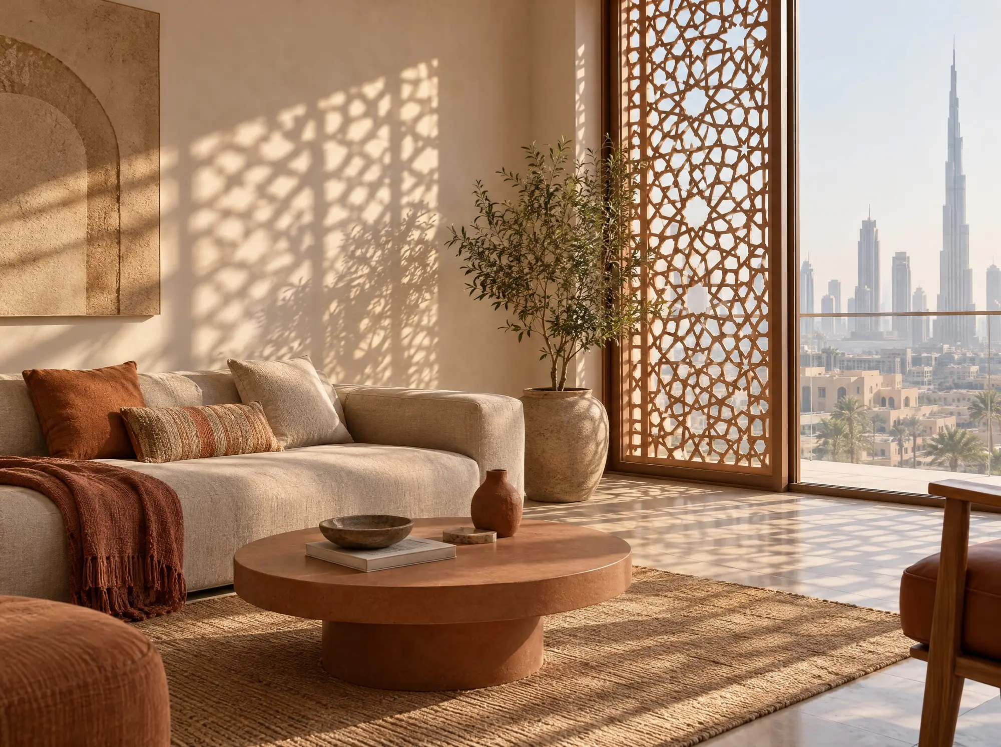 Morning light through a patterned screen in Dubai