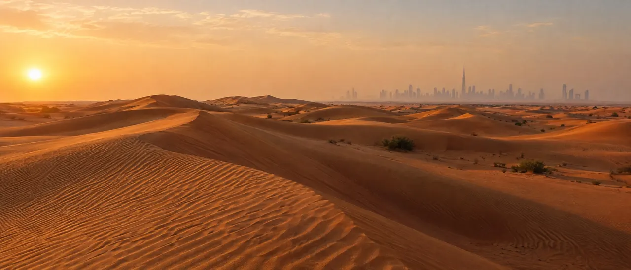 Desert dunes outside Dubai at golden hour